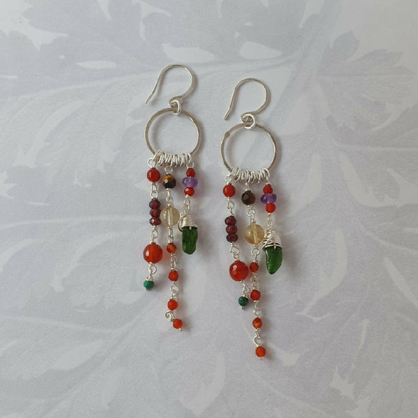 Earth treasure silver statement gemstone earrings in deep russet hues
