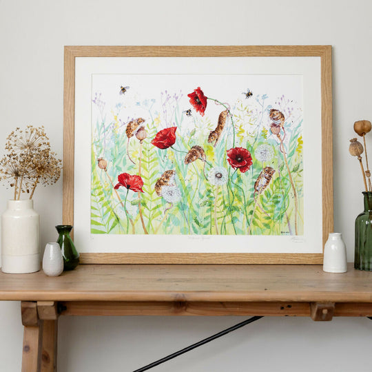Harvest Mice & Poppies Limited Edition Print 'Hide and Squeak' | Jina Gelder Illustration