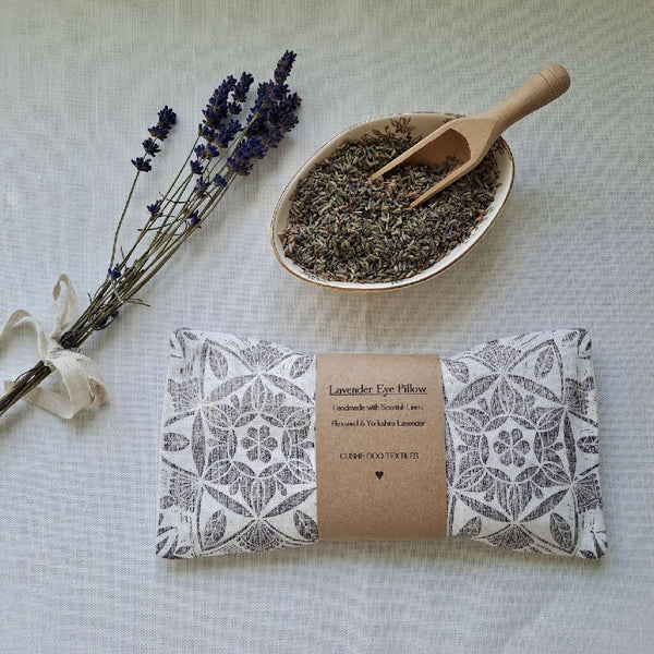 Hand Printed Linen Lavender Eye Pillow - Lavender Grey