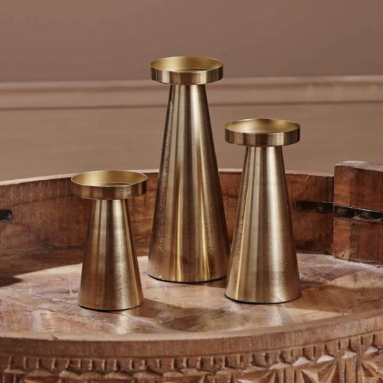 Metal Pillar Golden Candle Holder