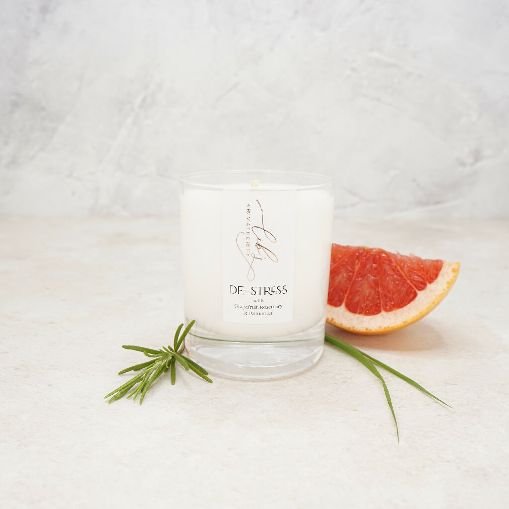 A Grapefruit and rosemary scented candle