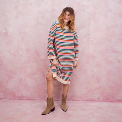 Becca Rainbow Stripe Knitted Midi Dress - Rainbow