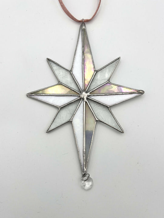 Mint and Rose Stained Glass North Star with vintage chandelier crystal
