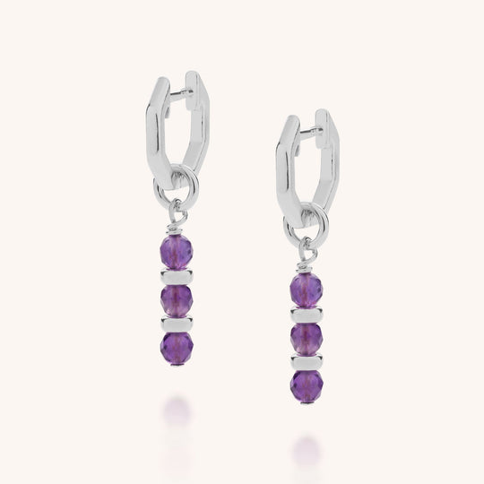 Amethyst Linear Huggie Birthstone Earrings - (February)