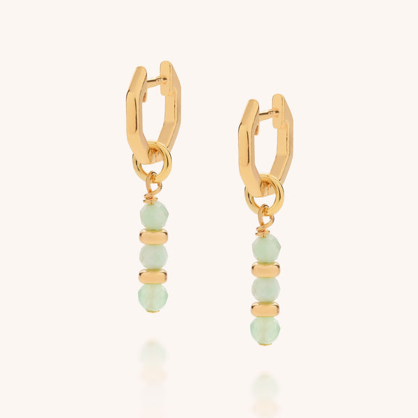Chrysoprase Linear Huggie Birthstone Earrings - (May)