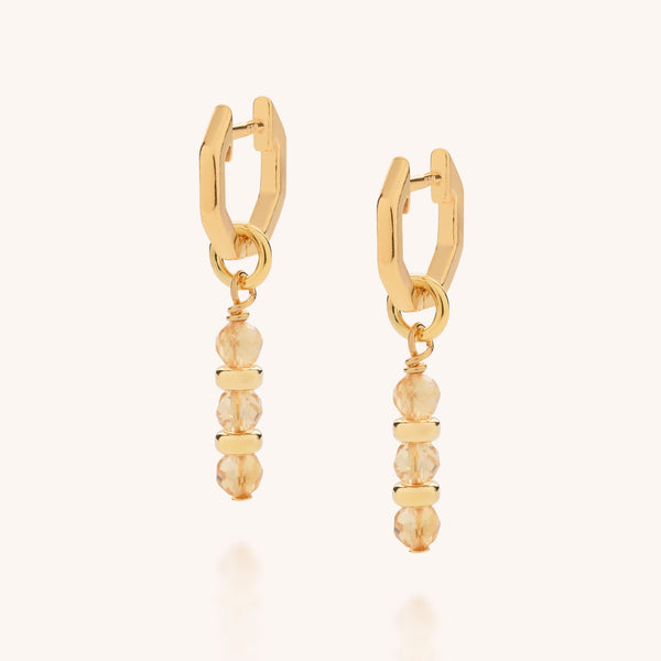 Citrine Linear Huggie Birthstone Earrings - (November)