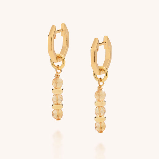 Citrine Linear Huggie Birthstone Earrings - (November)