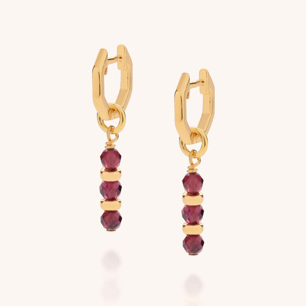 Garnet Linear Huggie Birthstone Earrings - January