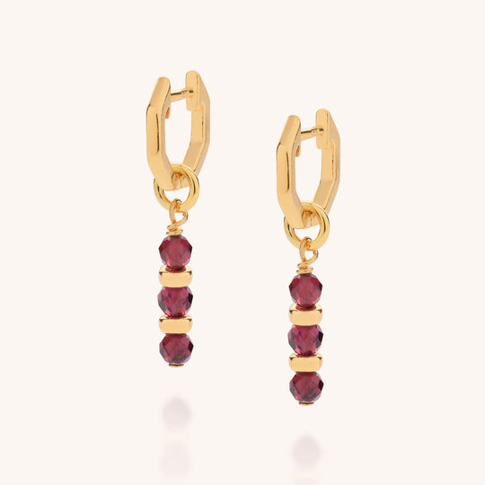 Garnet Linear Huggie Birthstone Earrings - January