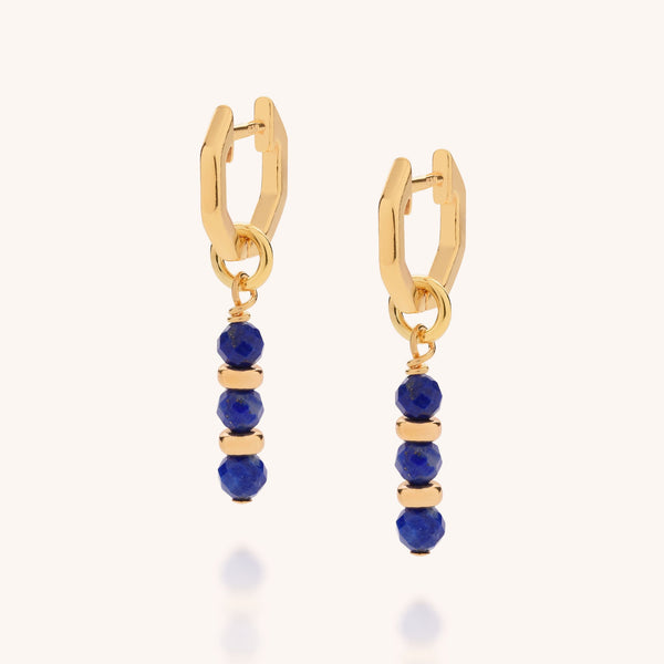 Lapis Linear Huggie Birthstone Earrings - (September)