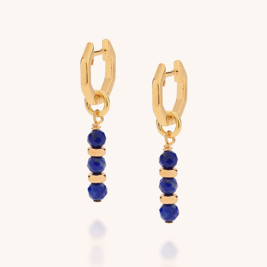Lapis Linear Huggie Birthstone Earrings - (September)