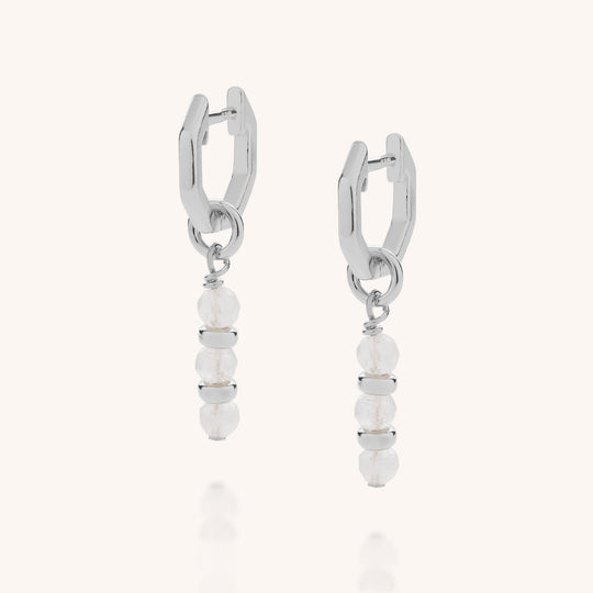Moonstone Linear Huggie Birthstone Earrings - (June)