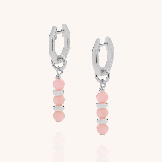 Pink Opal Linear Huggie Birthstone Earrings - (October)