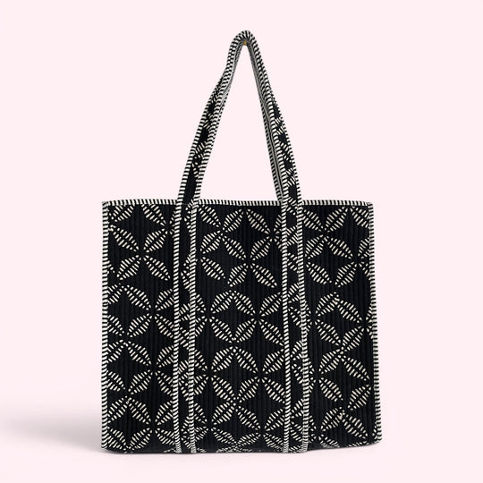Black and White Geometric Print Quilted Cotton Tote Bag