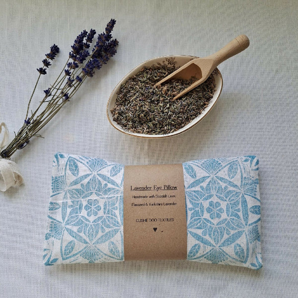 Hand Printed Linen Lavender Eye Pillow - Teal Blue