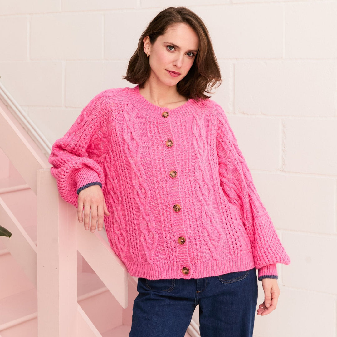 Gilet Cardigan Femme Brodé Manches Longues Rose, Taille Unique, Fabriqué En Italie