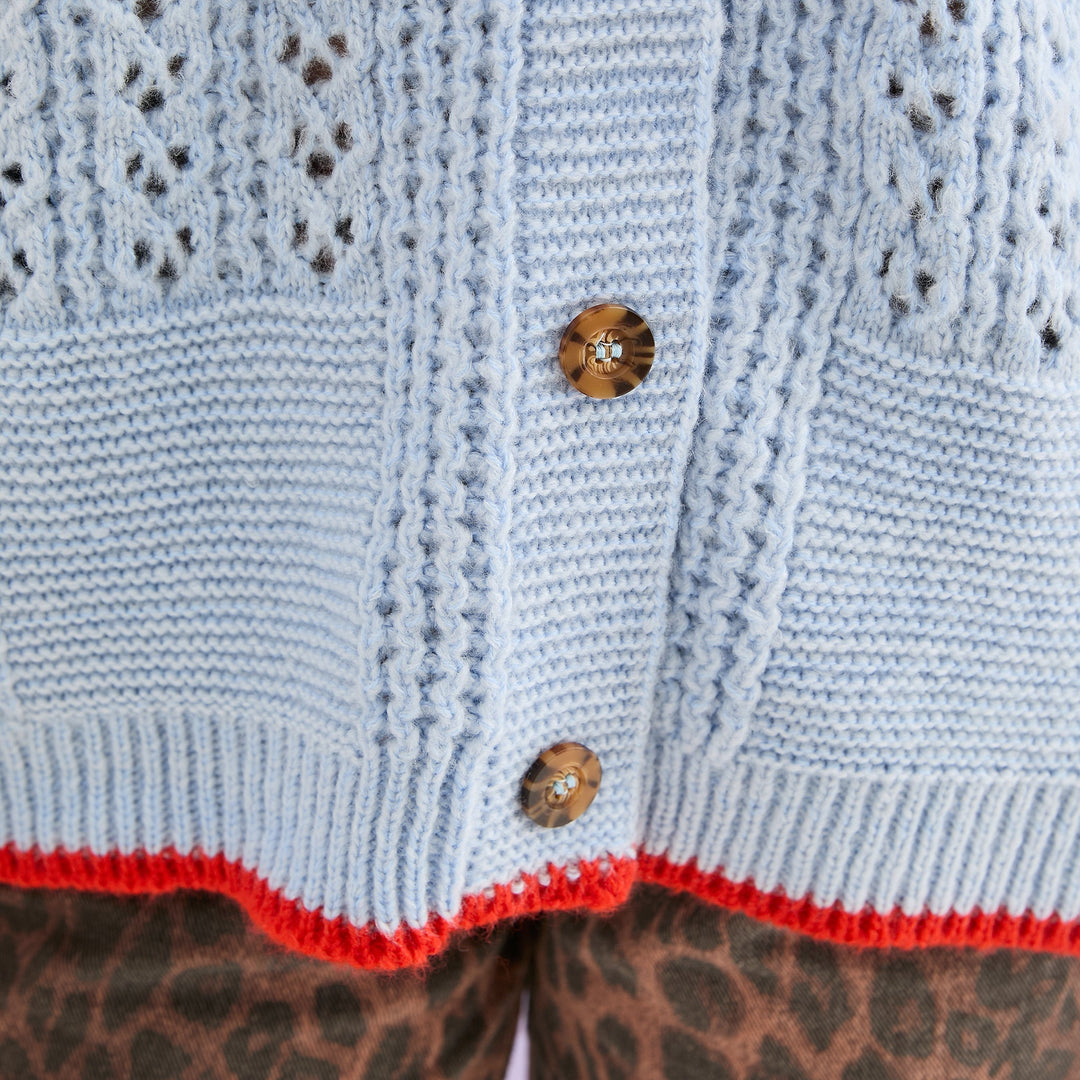 Brigit Pointelle Stitch Balloon Sleeve Cardigan - Blue – Country