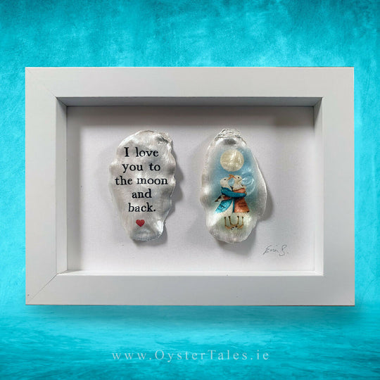 Framed Oyster Shell Art - 'I love you to the moon and back'