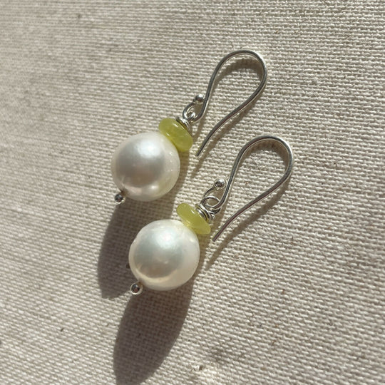 Green Quartz & Freshwater Pearls Sterling Silver Earrings