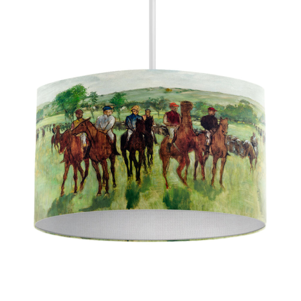 Handmade pendant lampshade horse racing watercolour lampshade horse and jockey race day painting lampshade hanging ceiling lightshade