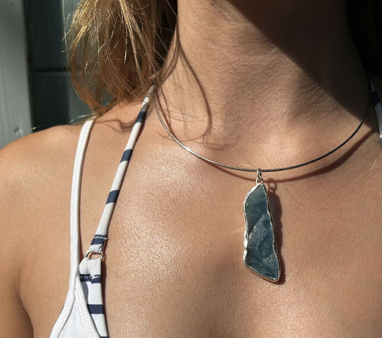 Blue statement seaglass Necklace