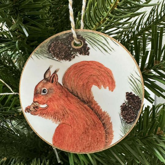 Red Squirrel Wooden Hanging Christmas Decoration