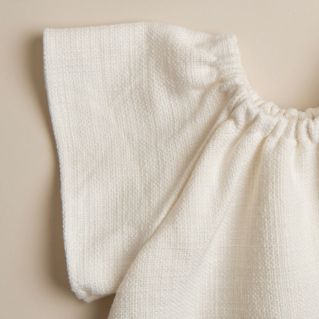 Organic Linen Girls Dress with Beige Ribbon