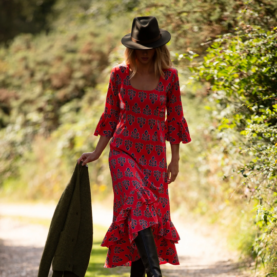 Victoria Midi Dress in Orange Thistle