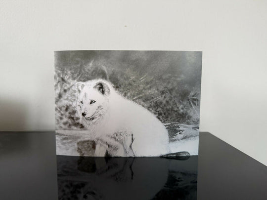 Arctic Fox Christmas Card, 7x5inches in black and white