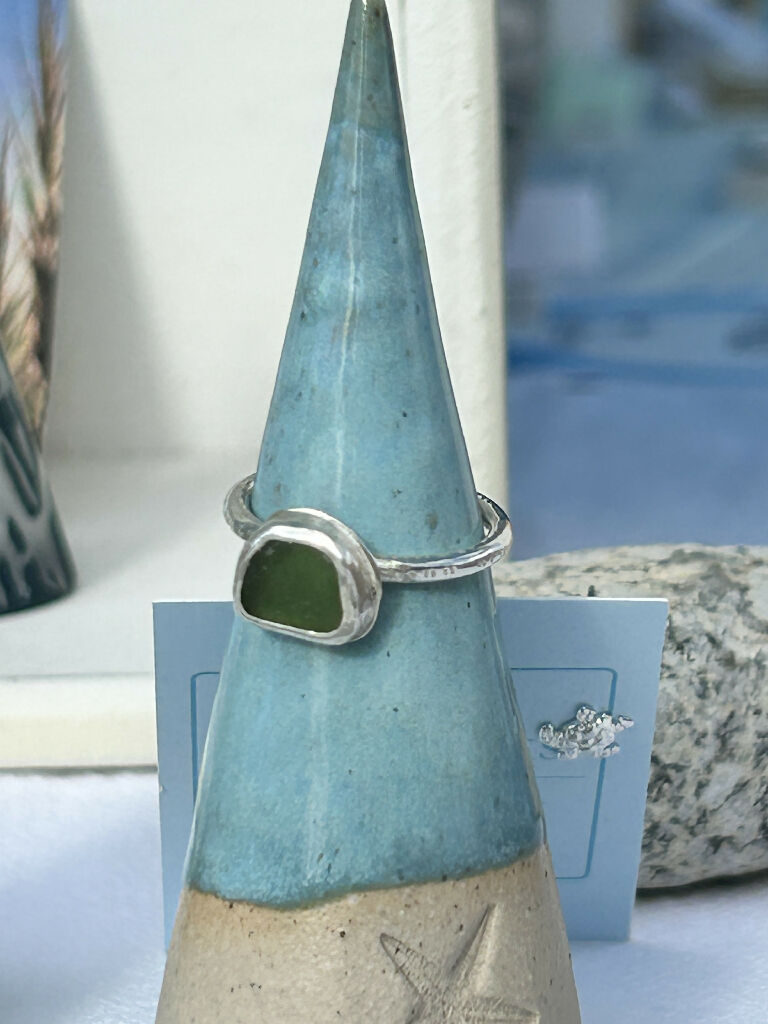 Green Sea Glass Ring in Size W