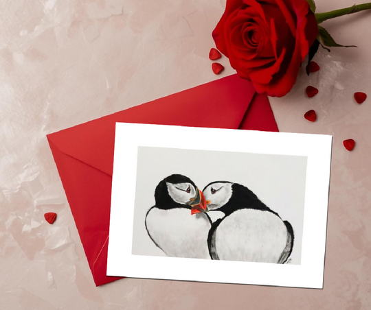 Puffin pair Valentine's card (2 of 2 designs), A6 size, blank inside