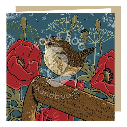 Poppies & Wren Greeting Card