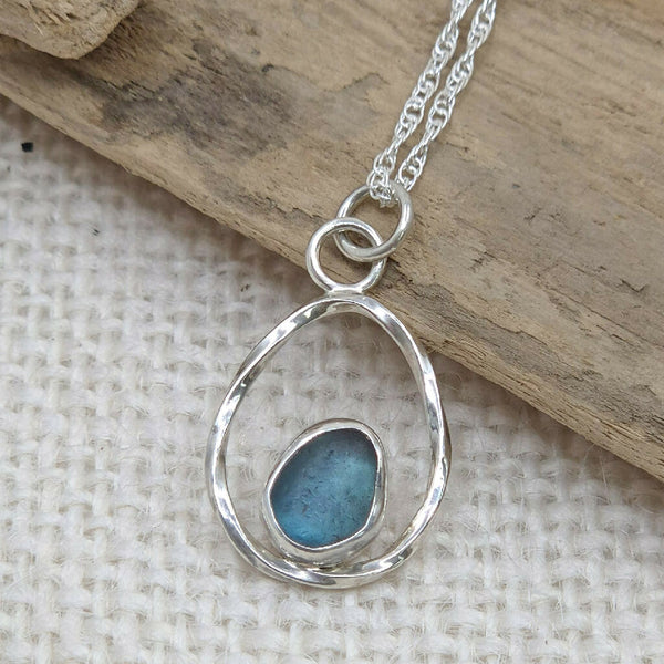 Turquoise Sea Glass & Sterling Silver Necklace