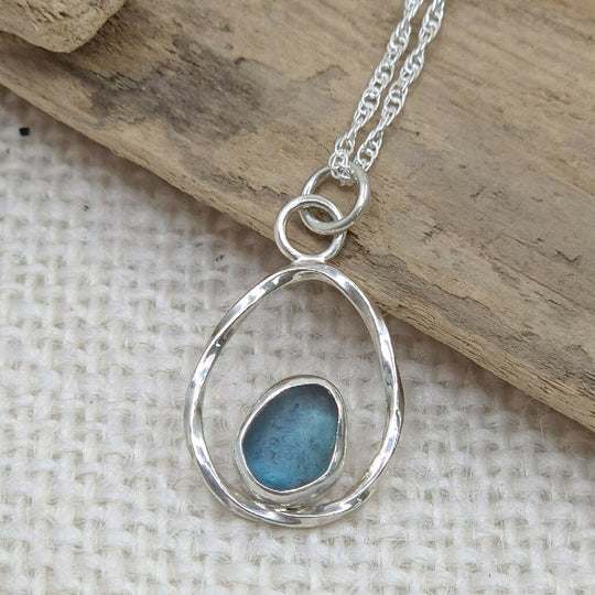 Turquoise Sea Glass & Sterling Silver Necklace