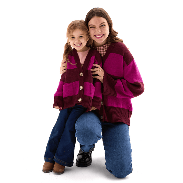 Candice Adult & Kids Matching Cardigan Set - Burgundy & Fuchsia Pink
