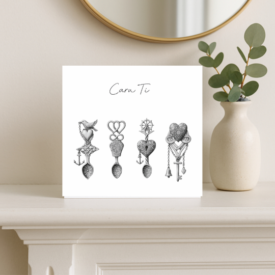 Caru Ti – Love Spoon Hand-Drawn Greeting Card | Welsh Expression of Love
