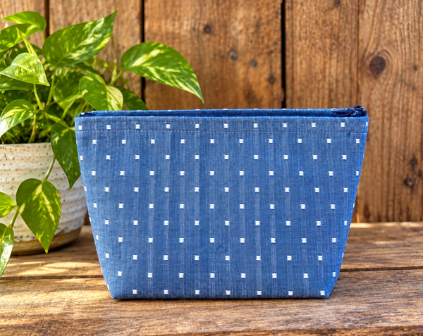 Navy dotty organic Handmade Washbag