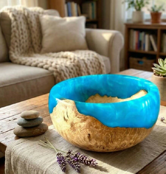 Handmade English Burr Oak & Turquoise Resin Bowl (150mm) | Yorkshire Wood Art