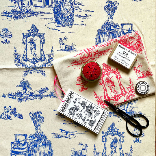 Marie Antoinette (Blue) Hand Screenprinted Organic Cotton Tea-towel