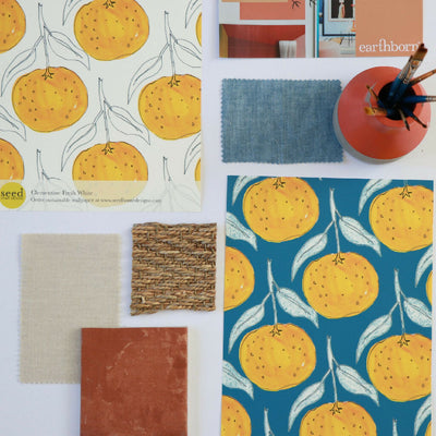 Clementine Country Blue Sustainable Wallpaper