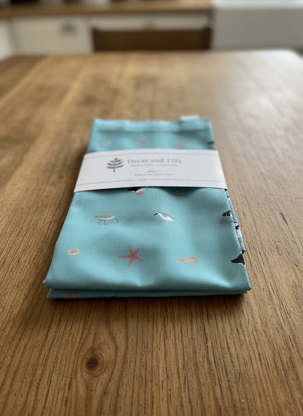 Coastal Birds Apron in Canal Blue