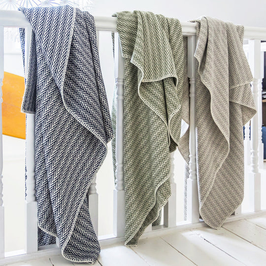 Organic Cotton Herringbone Throw ~ Navy