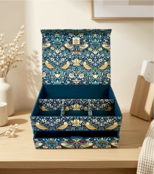 Handmade Strawberry Thief Teal Keepsake Box | William Morris Fabric Jewellery Box