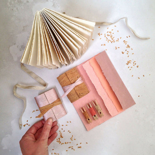 Vegan Cork Mini Notebook in Natural and Rose Gold