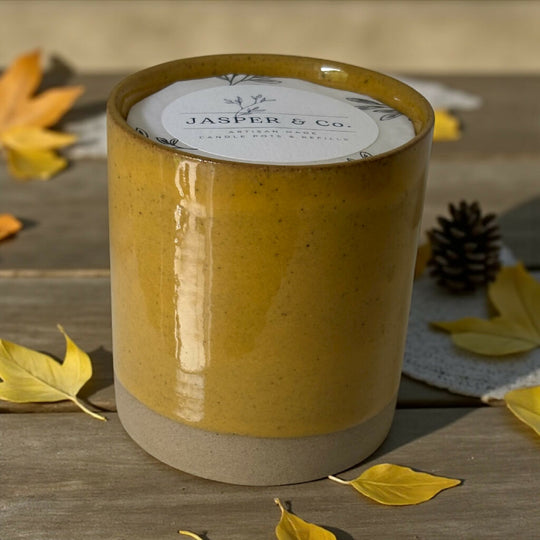 Mustard Stoneware Refillable Candle Pot & Candle Refill