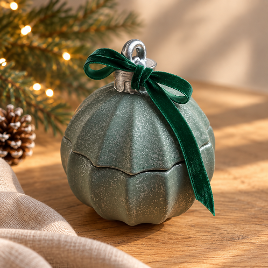 Green Christmas Bauble Candle with Green & Silver Accents | Christmas Tree Fragrance | Xmas Homeware