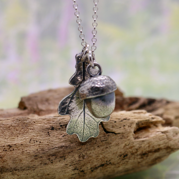 Silver Acorn and Oak Leaf Necklace