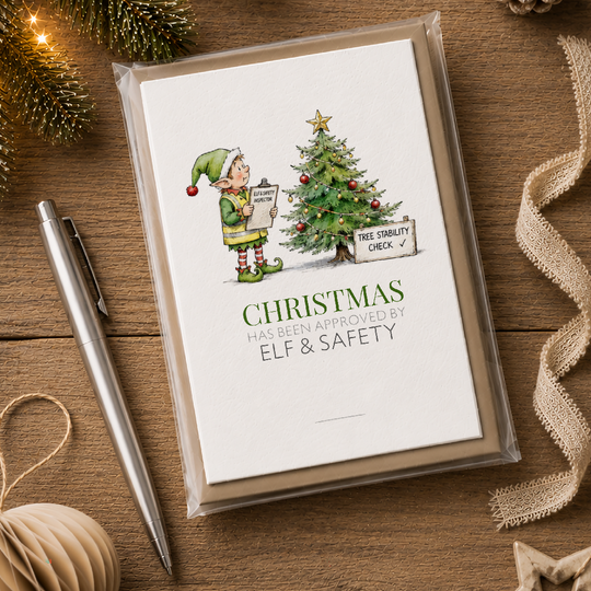 Pack of 5, fun Elf and safety - plantable wildflower seed Christmas cards