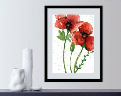 Poppy & Glitter Watercolour Print