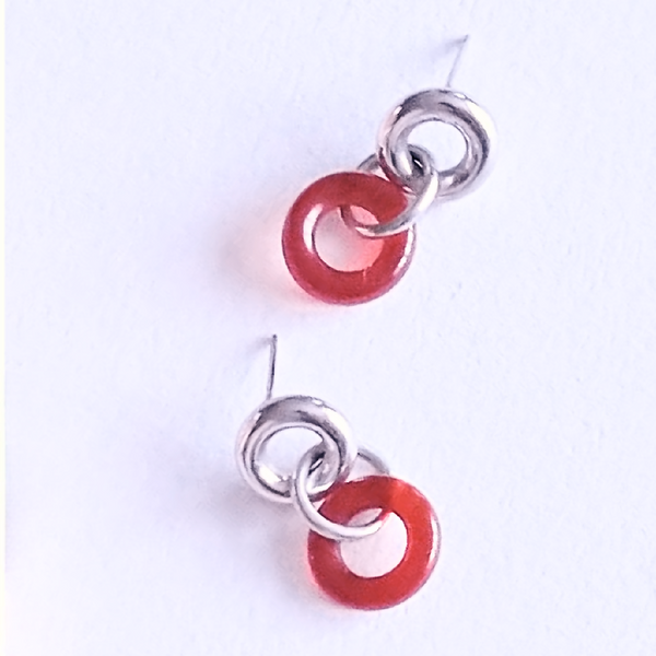 TORUS Dangle Earrings by Essemgé - Silver & Burnt Orange Carnelian - On white background